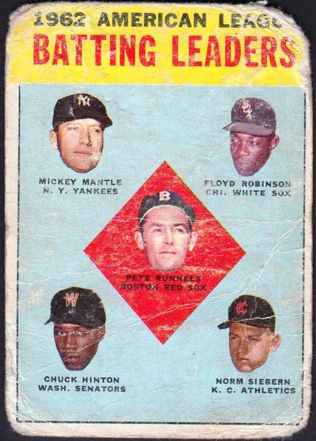 1963 Topps 2 A.L. Batting Leaders Mickey Mantle